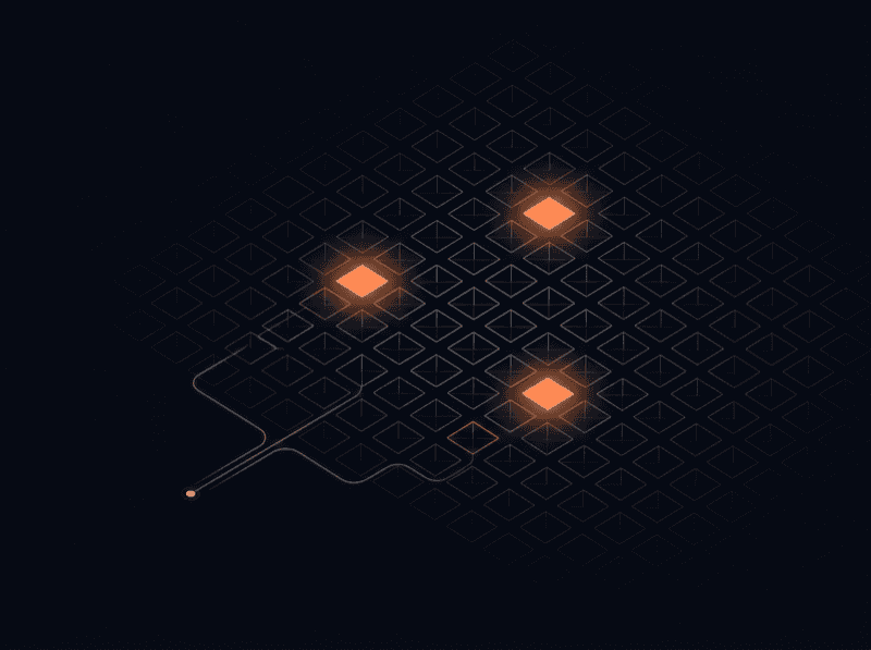 A user node lighting up three matching items in a grid of many